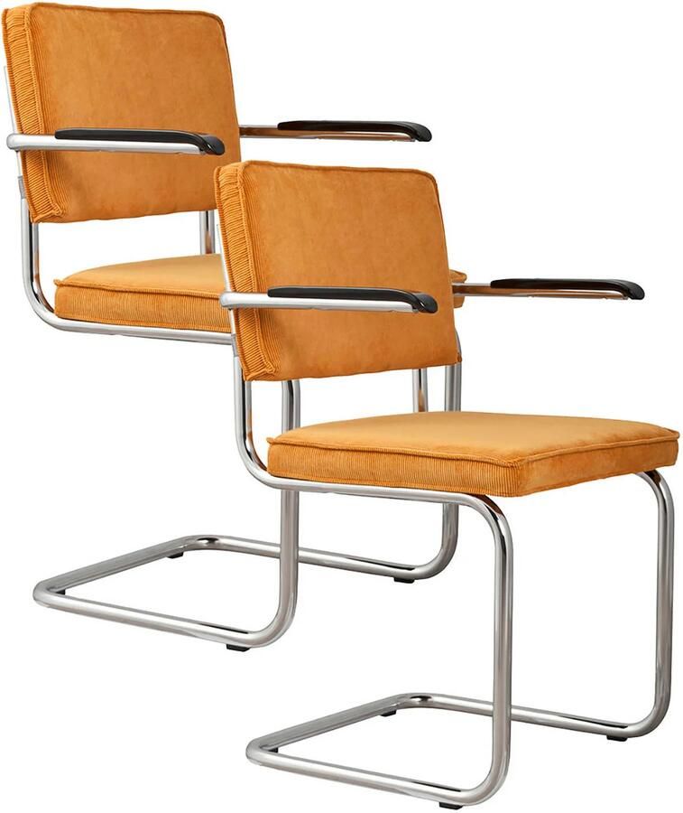 Zuiver Ridge Rib Eetkamerstoelen Met Armleuning Geel (set van 2) Ridge Rib Eetkamerstoelen Met Armleuning Geel Set van 2