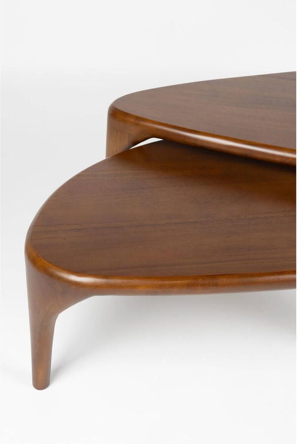 Zuiver Organische Salontafel Isla Walnoot en rubberhout Set van 2 stuks - Foto 2