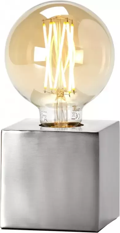 Calex LED Tafellamp Tafelverlichting Raho E27 Fitting Vierkant Mat Chroom Aluminium