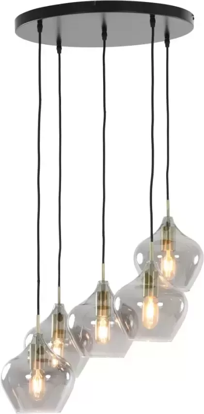 Light & Living Hanglamp Rakel 5-Lamps antiek brons+smoke