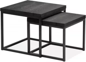 Woonexpress Sia Bijzettafel (set 2 Stuks) Zuidveld Grijs MDF Onyx Met Zwart Frame 47x50x50cm (hxbxd)