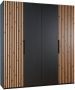 Woonexpress Kledingkast Bakel Hout Zwart 200 x 216 x 58 cm (BxHxD) Draaideurkast Deur met 3D verticale houtlook lamellen - Thumbnail 1