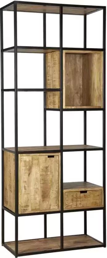 Woonexpress Wandkast Bemmel Hout Metaal Naturel Zwart 80x200x40 cm (BxHxD) Vakkenkast