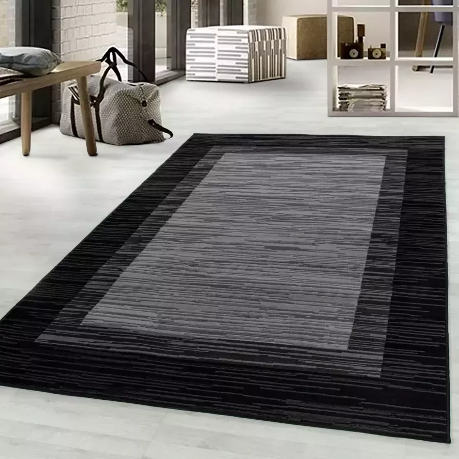 Adana Carpets Laagpolig vloerkleed geometrisch patroon zwart woonkamerkleed jute achterkant afmeting: 200 cm x 290 cm
