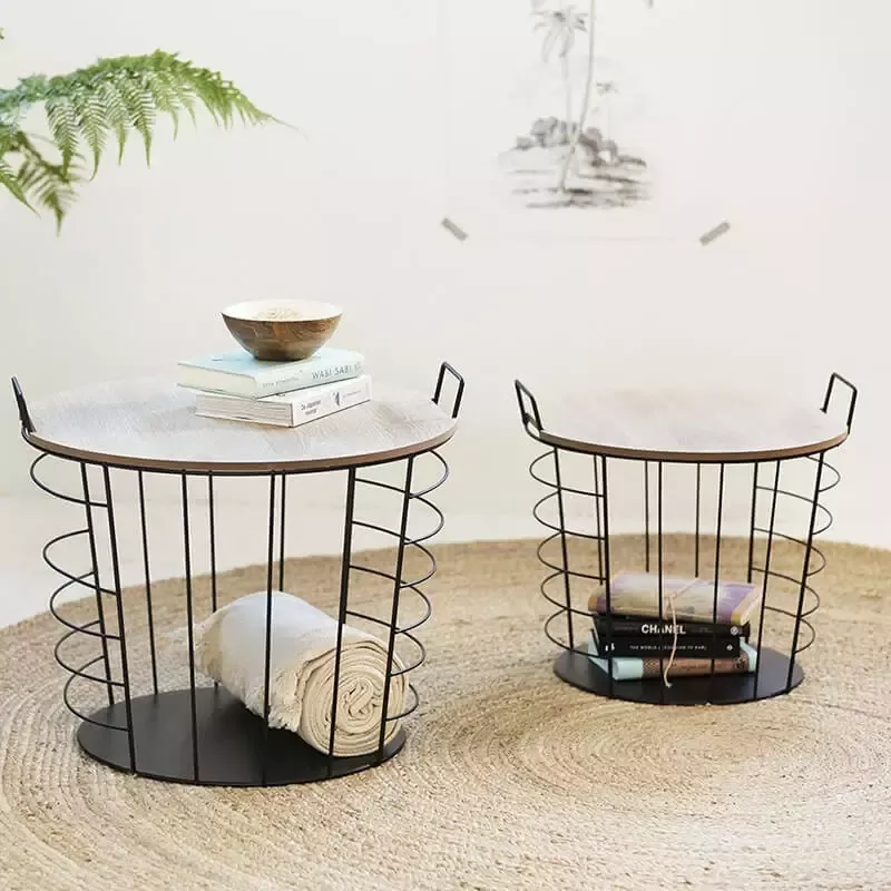 Lifa-Living Bijzettafel Opbergtafel Modern Set van 2 Rond Zwart Metaal & Hout - Foto 1