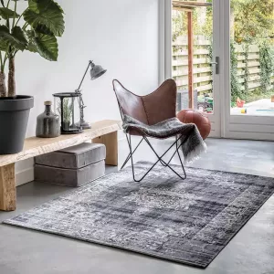 Lifa-Living Vintage Vloerkleed Donkergrijs Oosters voor Woonkamer en Slaapkamer 80 x 150 cm