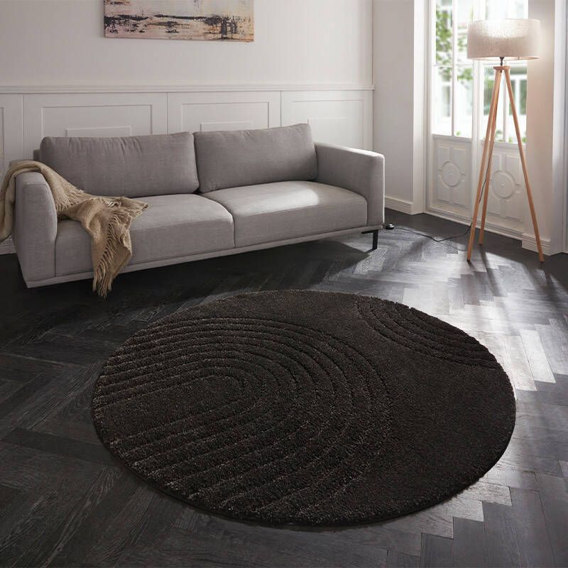 Mint rugs Rond designer vloerkleed 3D Fergus donkergrijs 160 cm rond - Foto 3