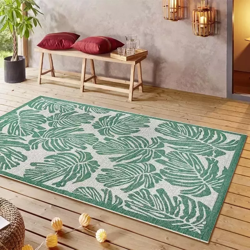 NORTHRUGS Vloerkleed Monstera Platweefsel gebloemd design afgehecht robuust gemakkelijk in onderhoud - Foto 3