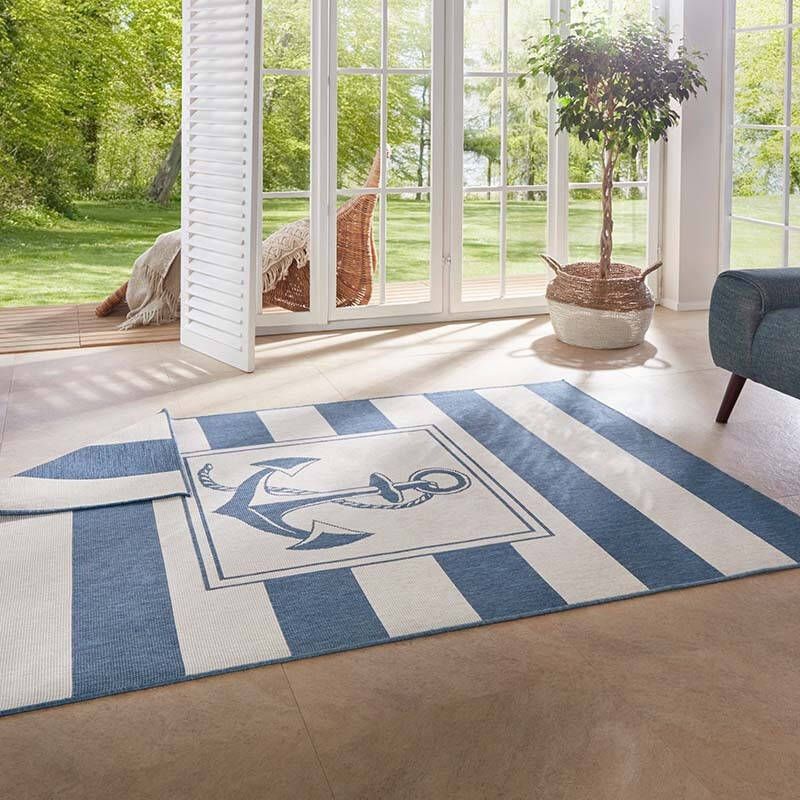 Northrugs Binnen & buiten vloerkleed Gandara blauw crème 120x170 cm - Foto 1