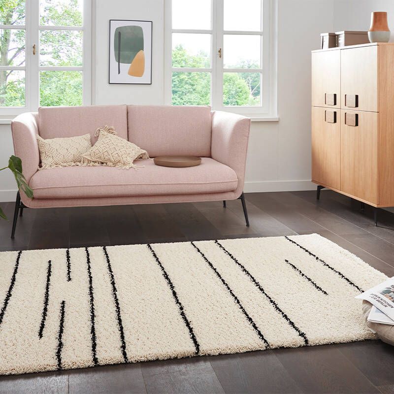 Andas Hoogpolig vloerkleed Fria 2-kleuren-design gestreept slaapkamer robuust gemakkelijk in onderhoud