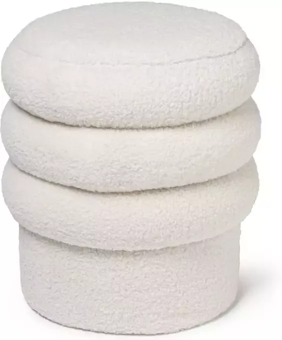 Xenos Teddy poef gelaagd wit ø38x43 cm