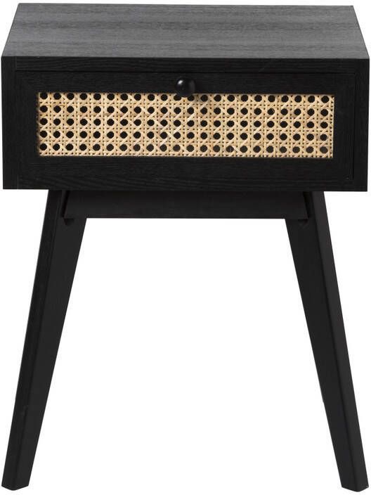 Xenos Webbing nachtkastje met lade zwart 40x30x50 cm